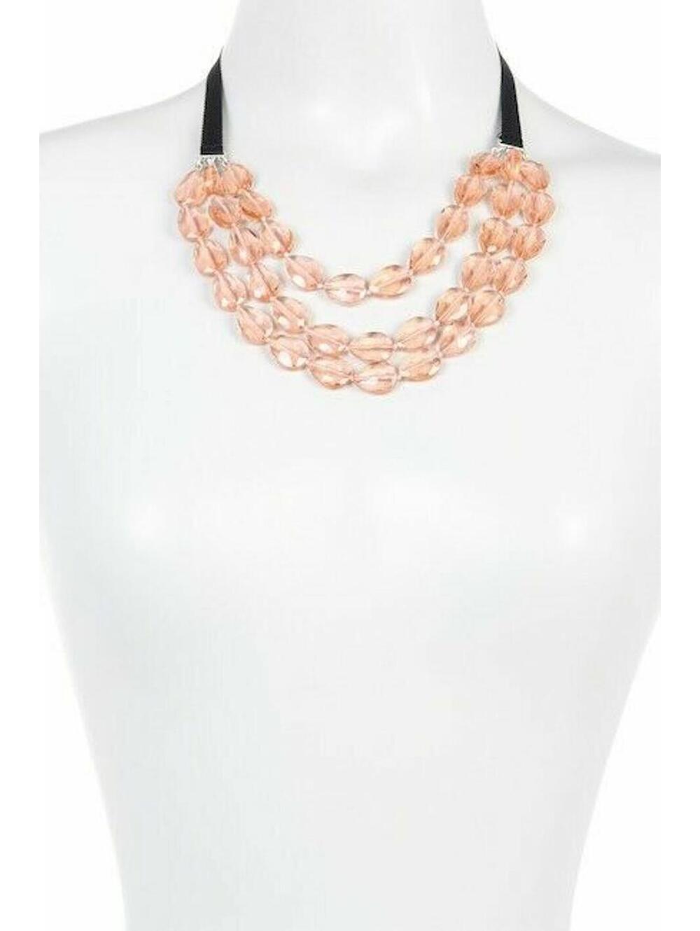NWT BaubleBar Anthropologie Stassi Pink 3-Strand Necklace Faceted Stones 19.5" L